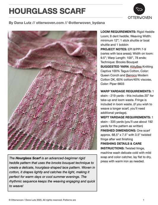 Rigid Heddle Weaving Pattern PDF - Hourglass Scarf