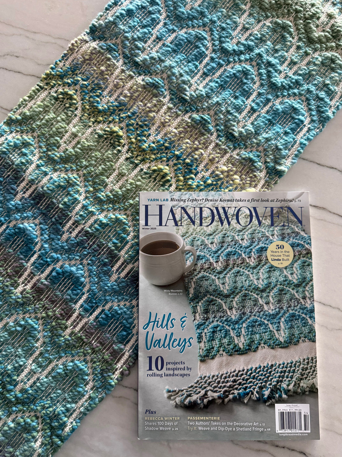 Misty Mountains Runner on the Cover of Handwoven 2025