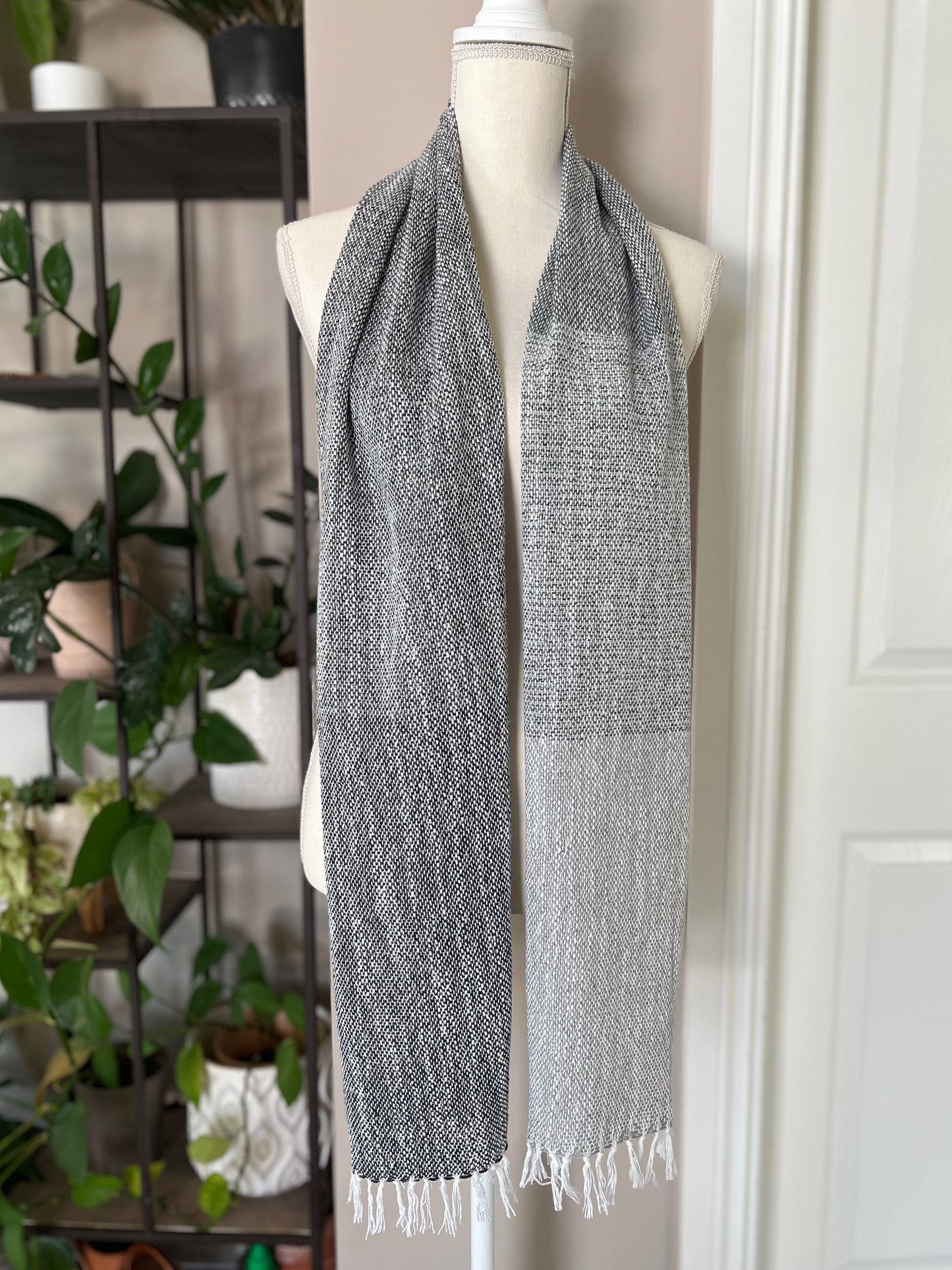 Silk Noil Cotton/Linen Shades of Grey Scarf