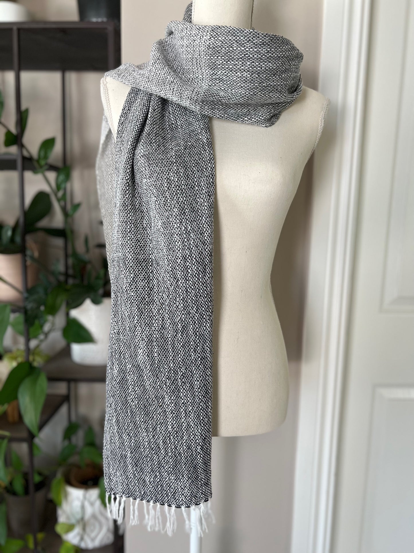 Silk Noil Cotton/Linen Shades of Grey Scarf