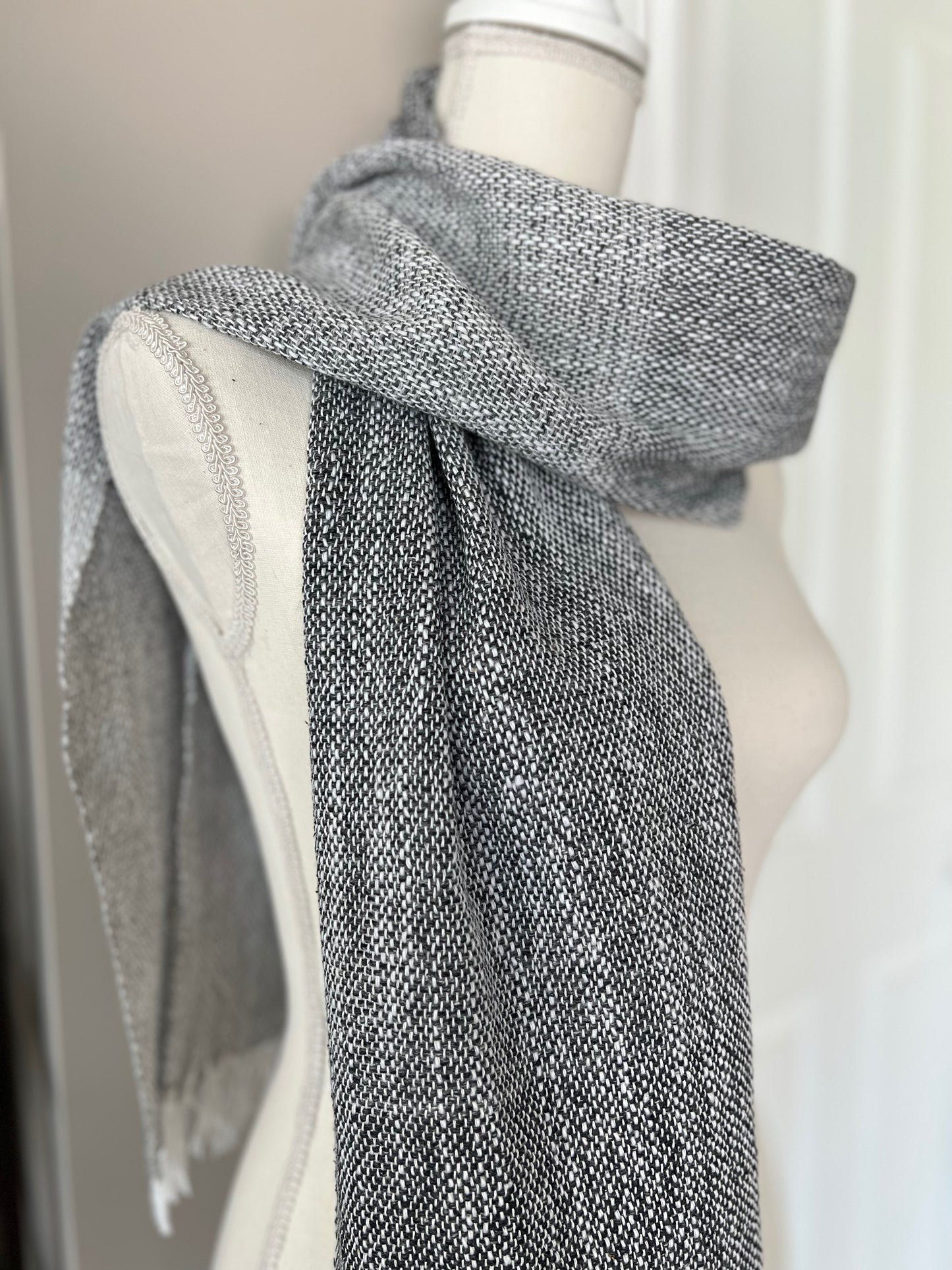 Silk Noil Cotton/Linen Shades of Grey Scarf