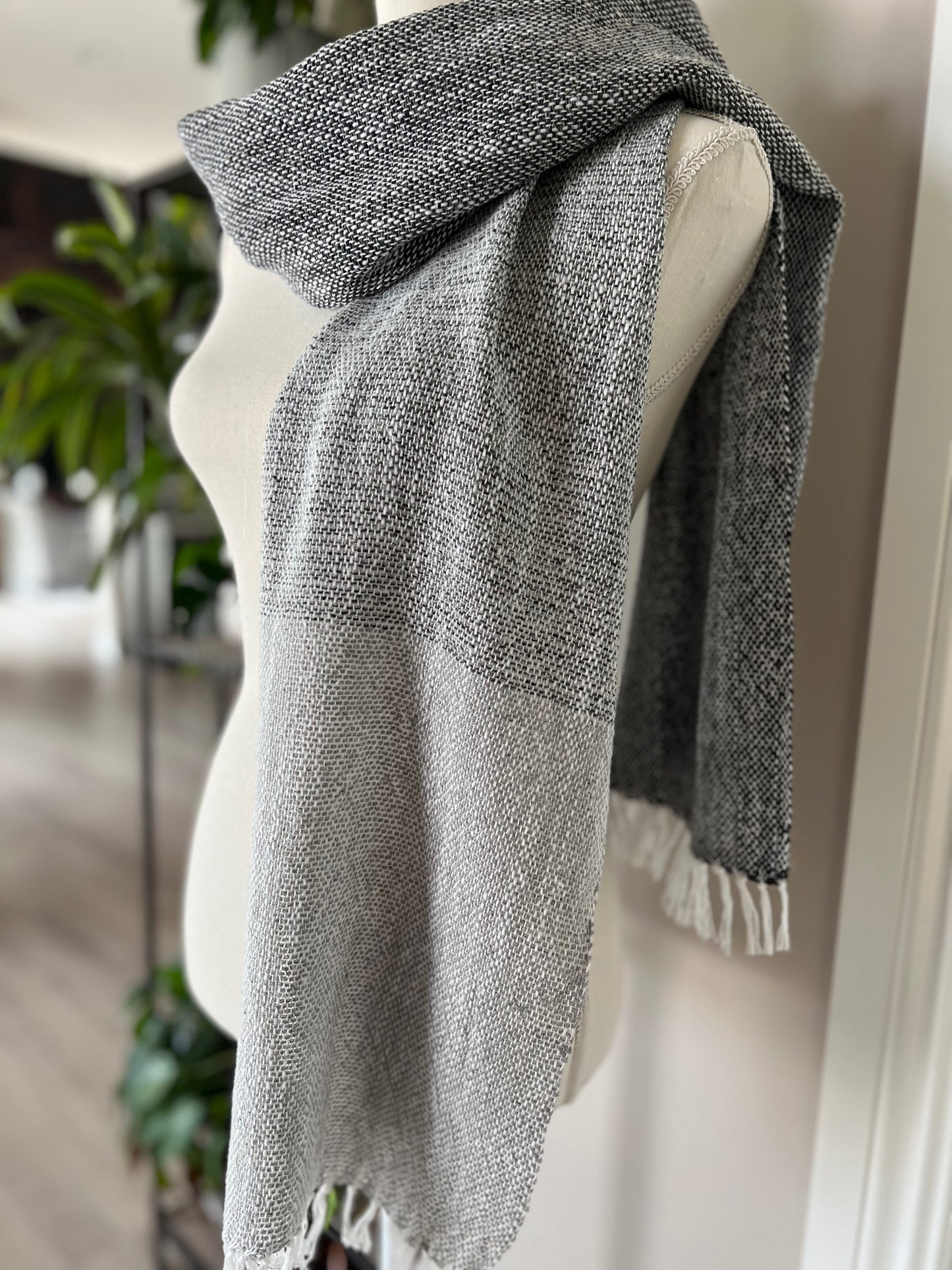 Silk Noil Cotton/Linen Shades of Grey Scarf