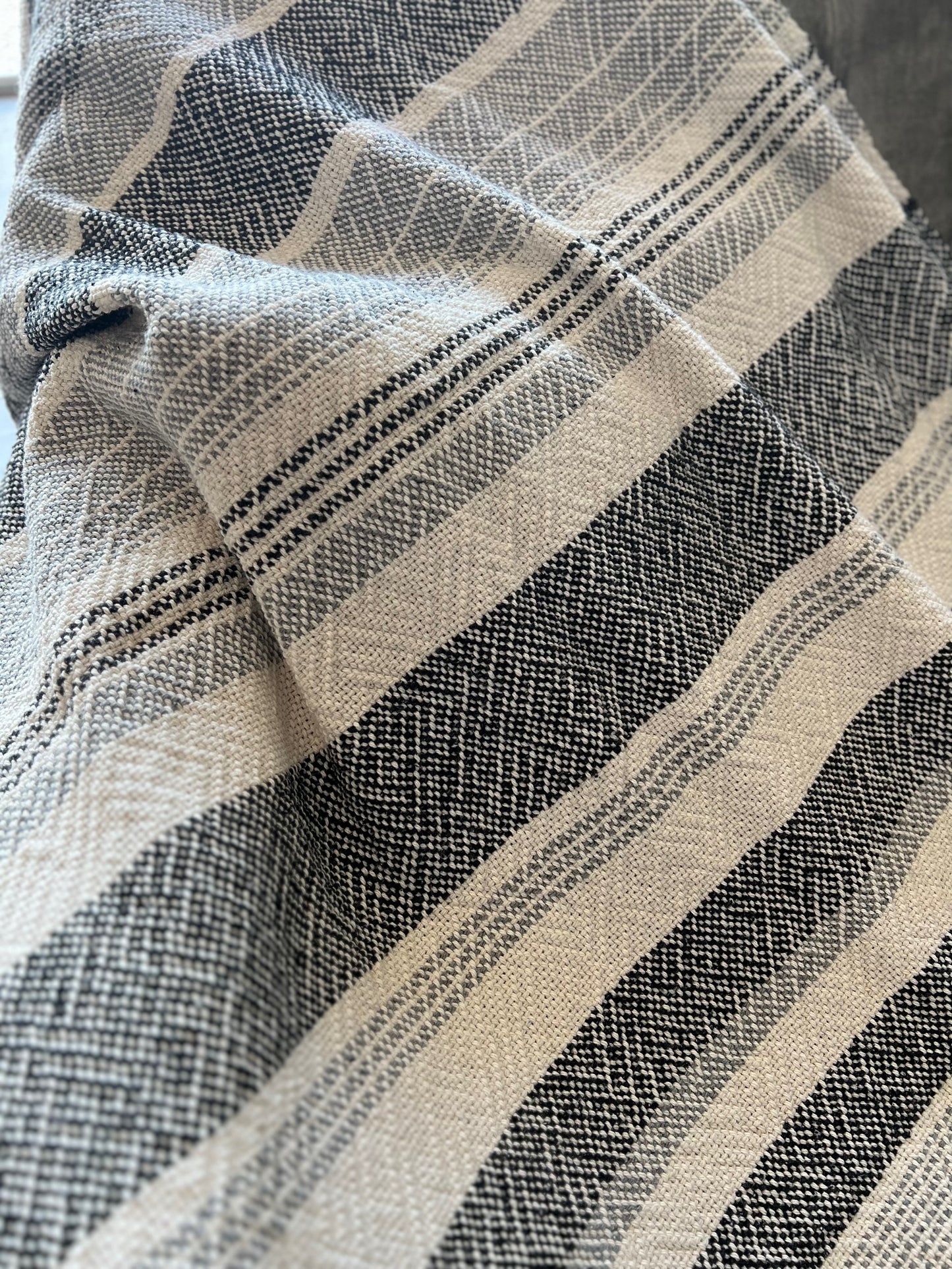 Boho Striped Blanket #5 - Charcoal/Light Grey/Natural