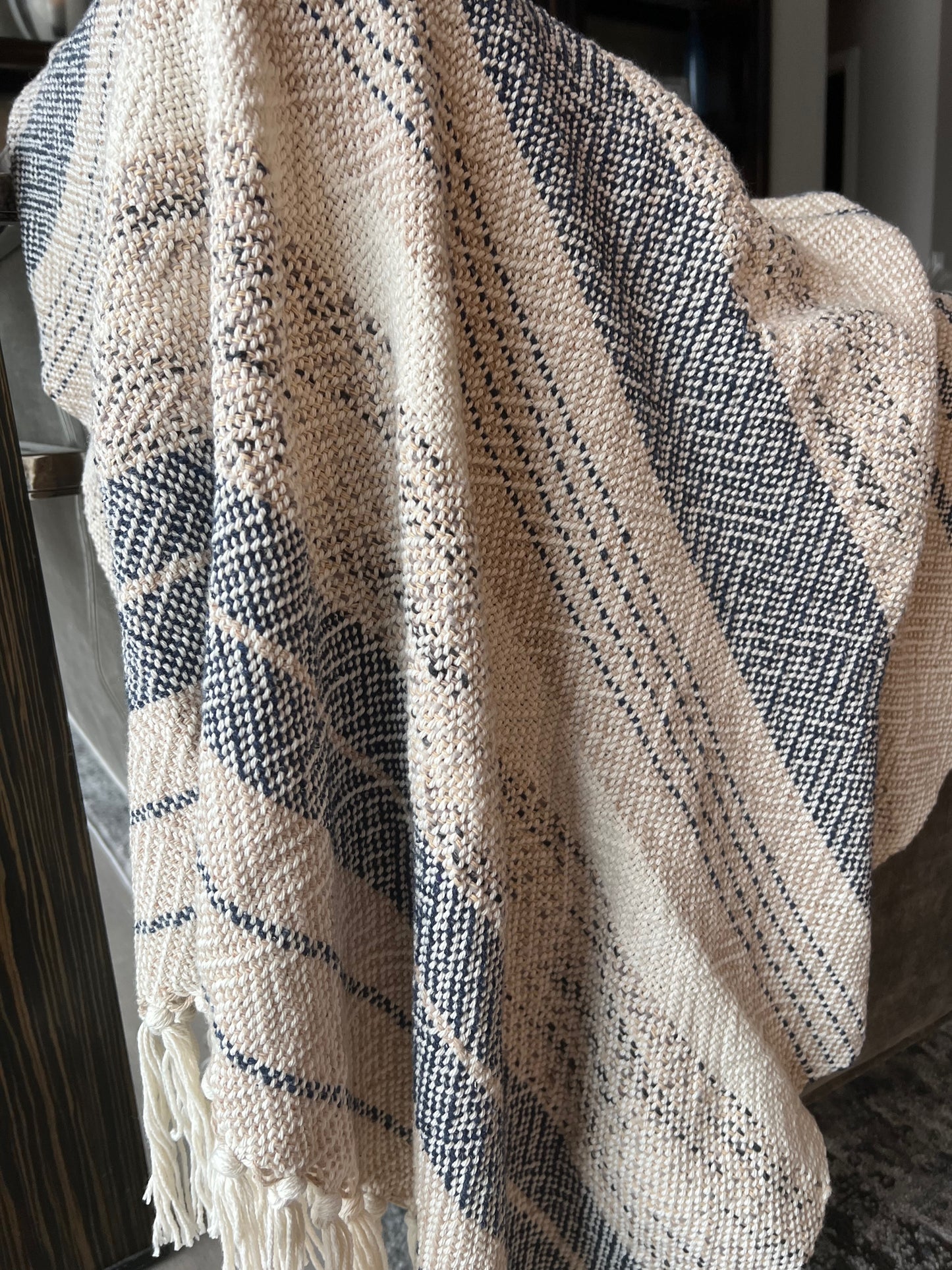 Boho Striped Blanket #6 - Natural/Beige/Navy