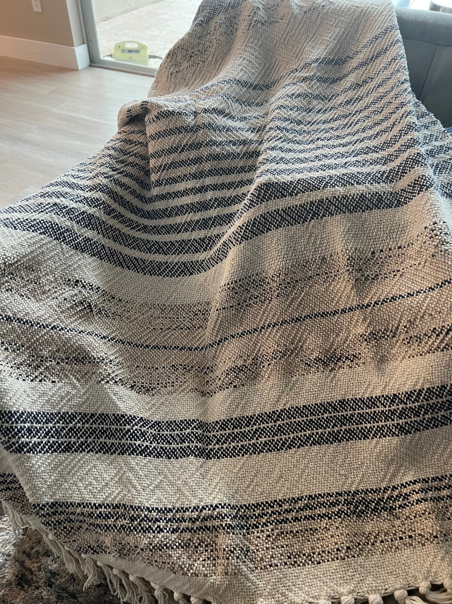 Boho Striped Blanket #6 - Natural/Beige/Navy