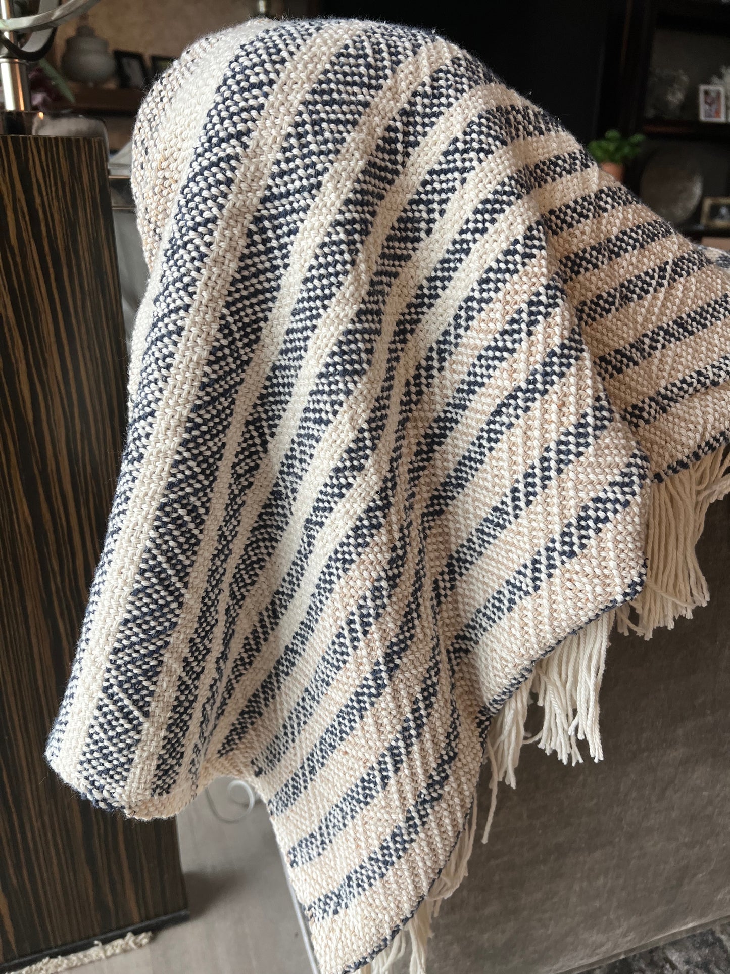 Boho Striped Blanket #6 - Natural/Beige/Navy