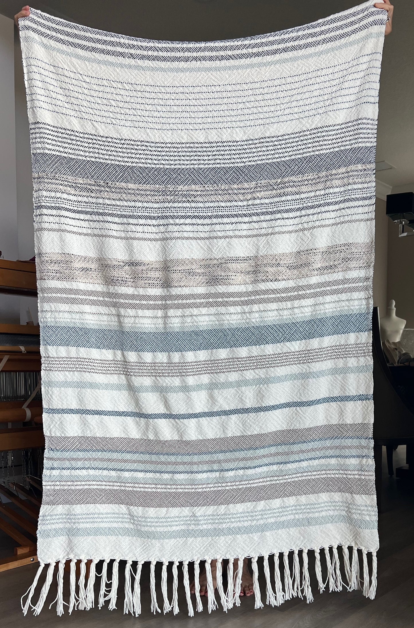 Boho Striped Blanket #8 - Beachy Blues & Beiges