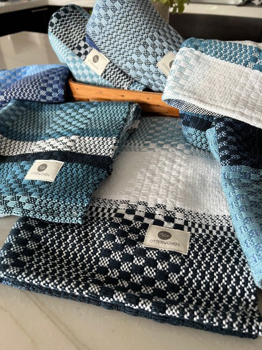 Blue Checkered Organic Cotton Towels