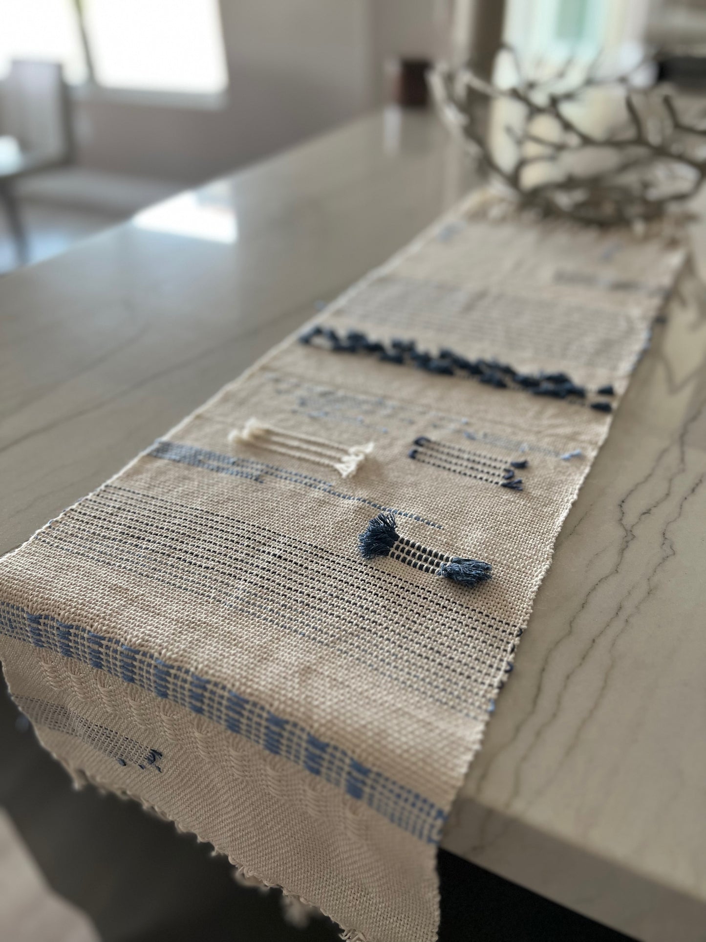 Textured Paths Table Runner - Blue/Natural