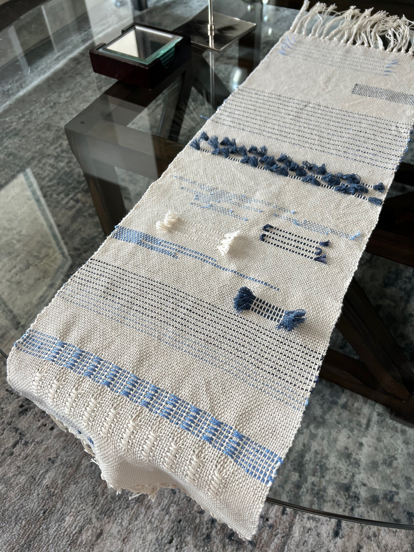 Textured Paths Table Runner - Blue/Natural