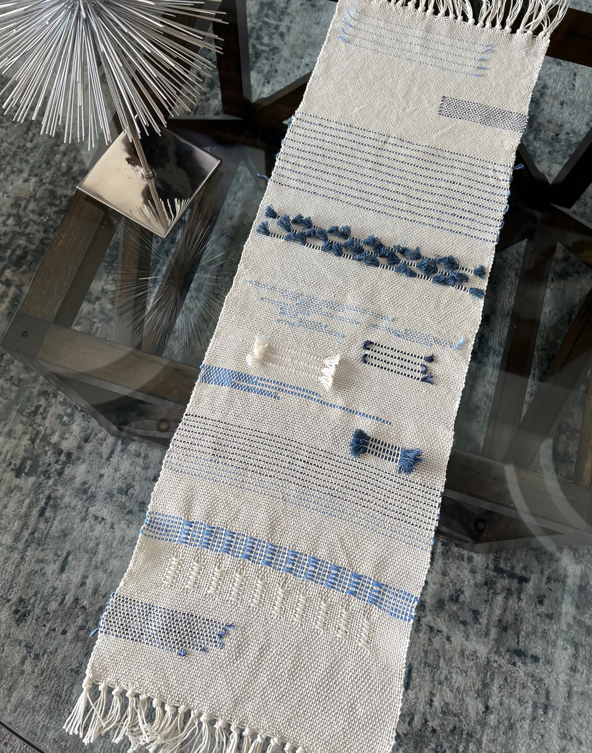 Textured Paths Table Runner - Blue/Natural – OTTERWOVEN