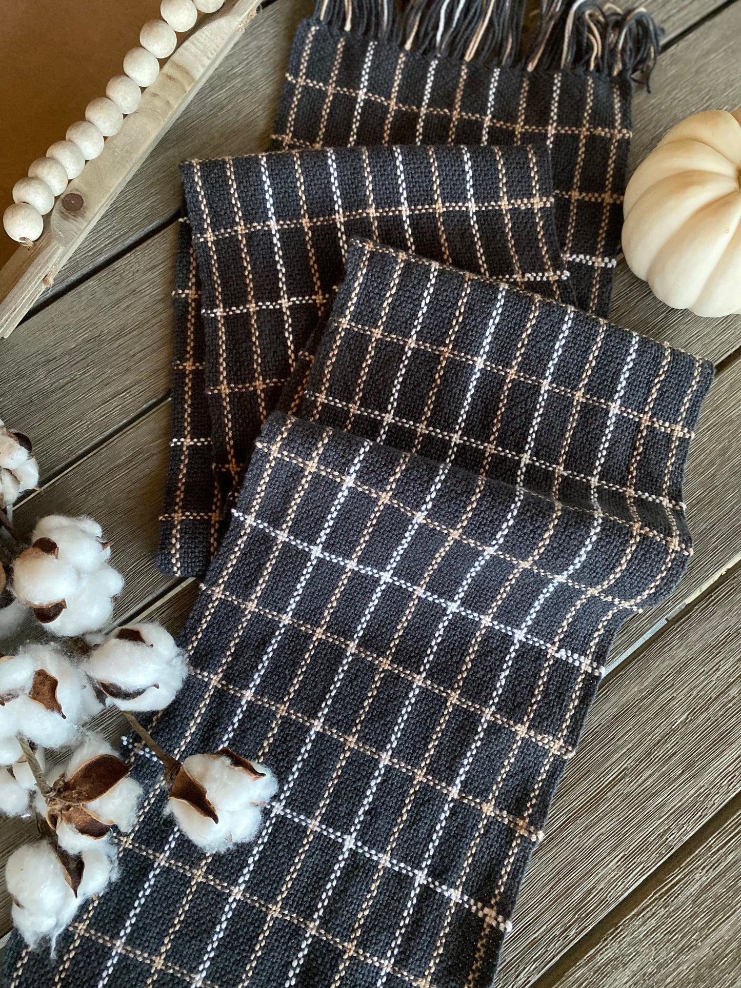 Charcoal Check Table Runner