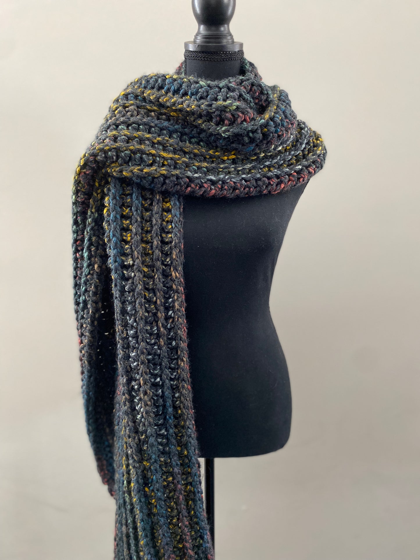 University Crochet Scarf in Charcoal Fleck