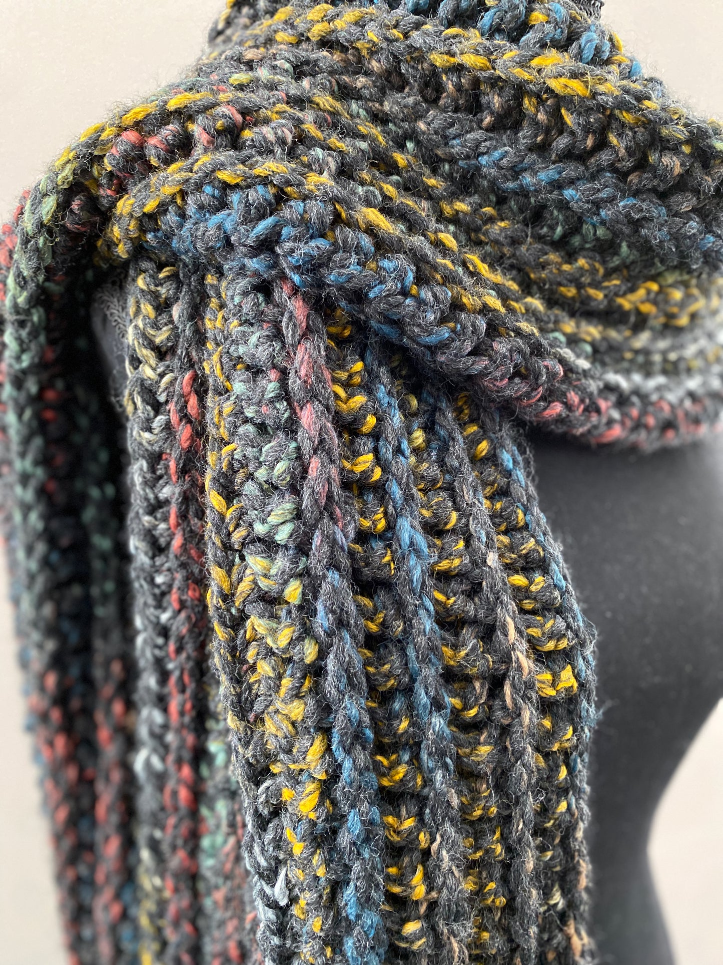 University Crochet Scarf in Charcoal Fleck