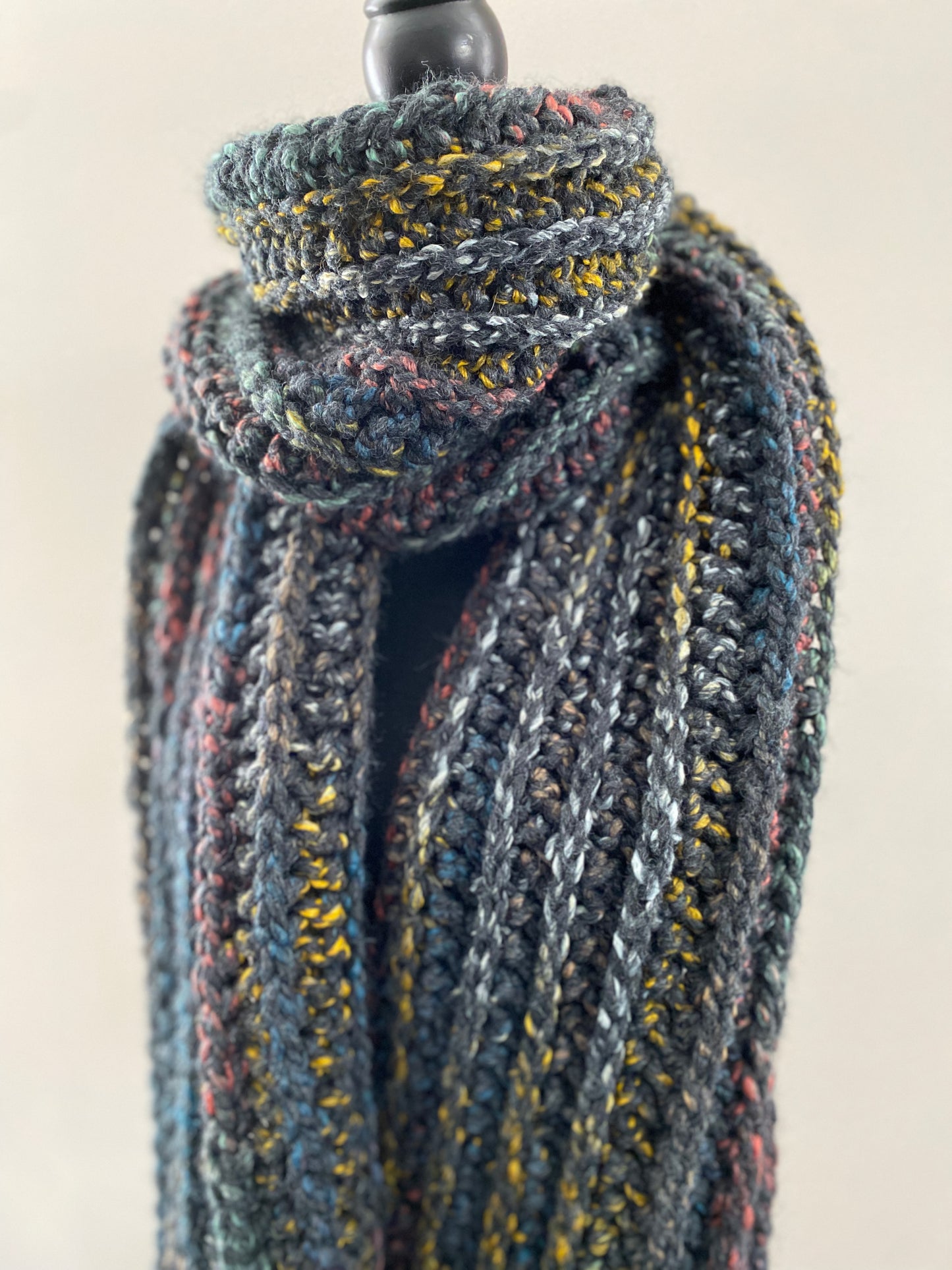 University Crochet Scarf in Charcoal Fleck