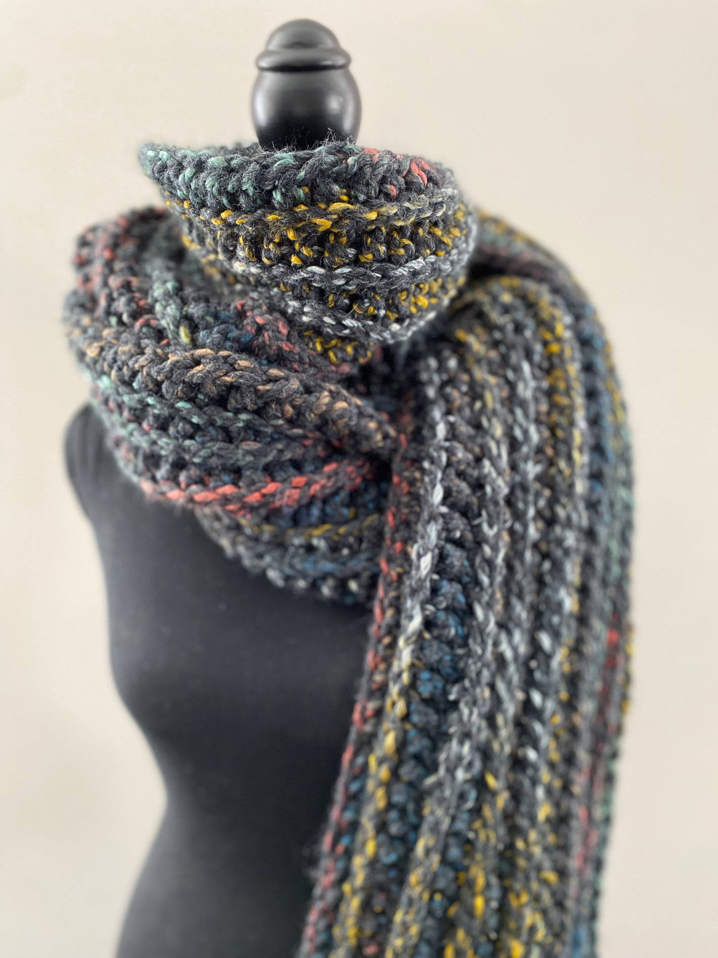 University Crochet Scarf in Charcoal Fleck