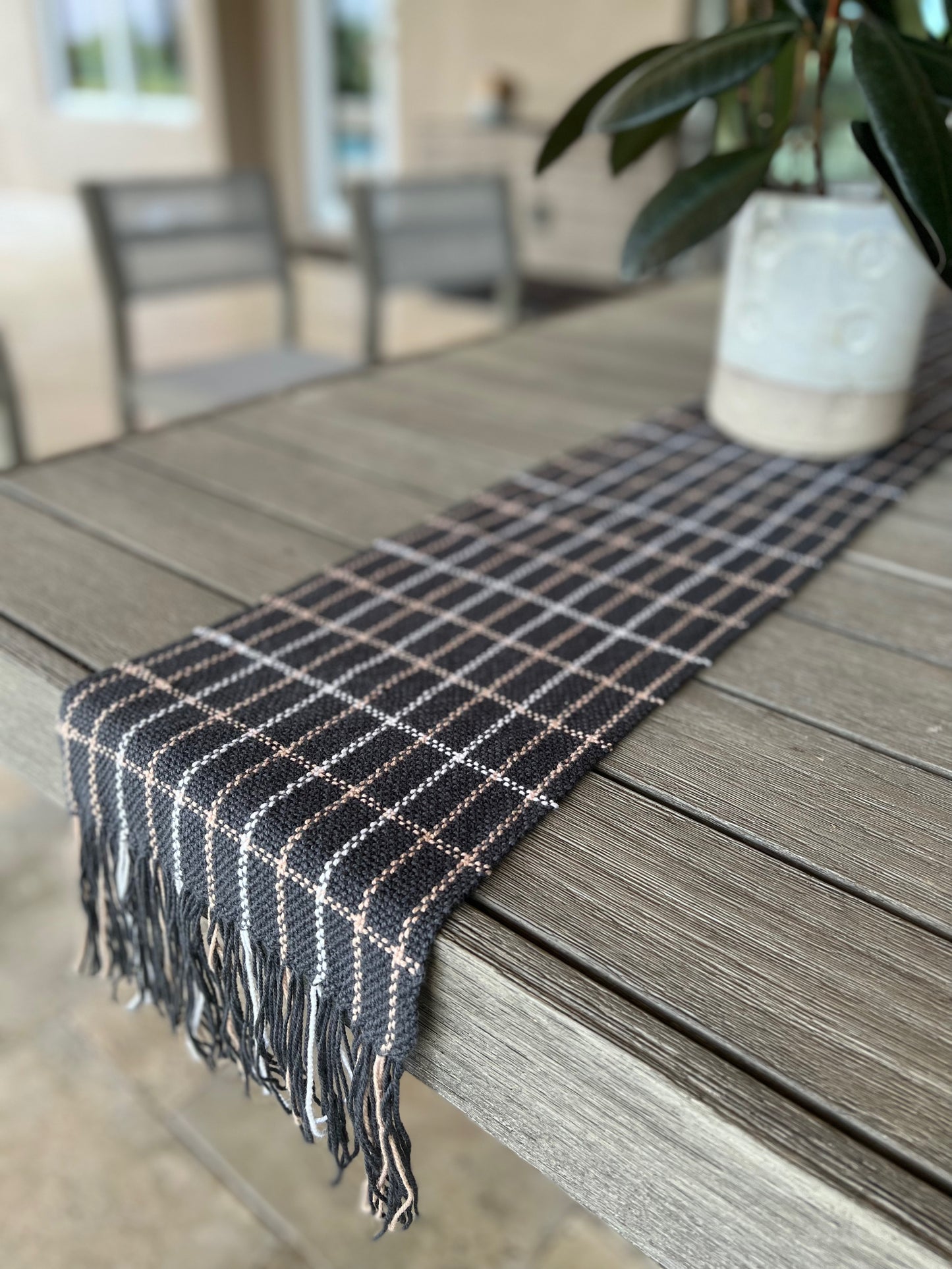 Charcoal Check Table Runner