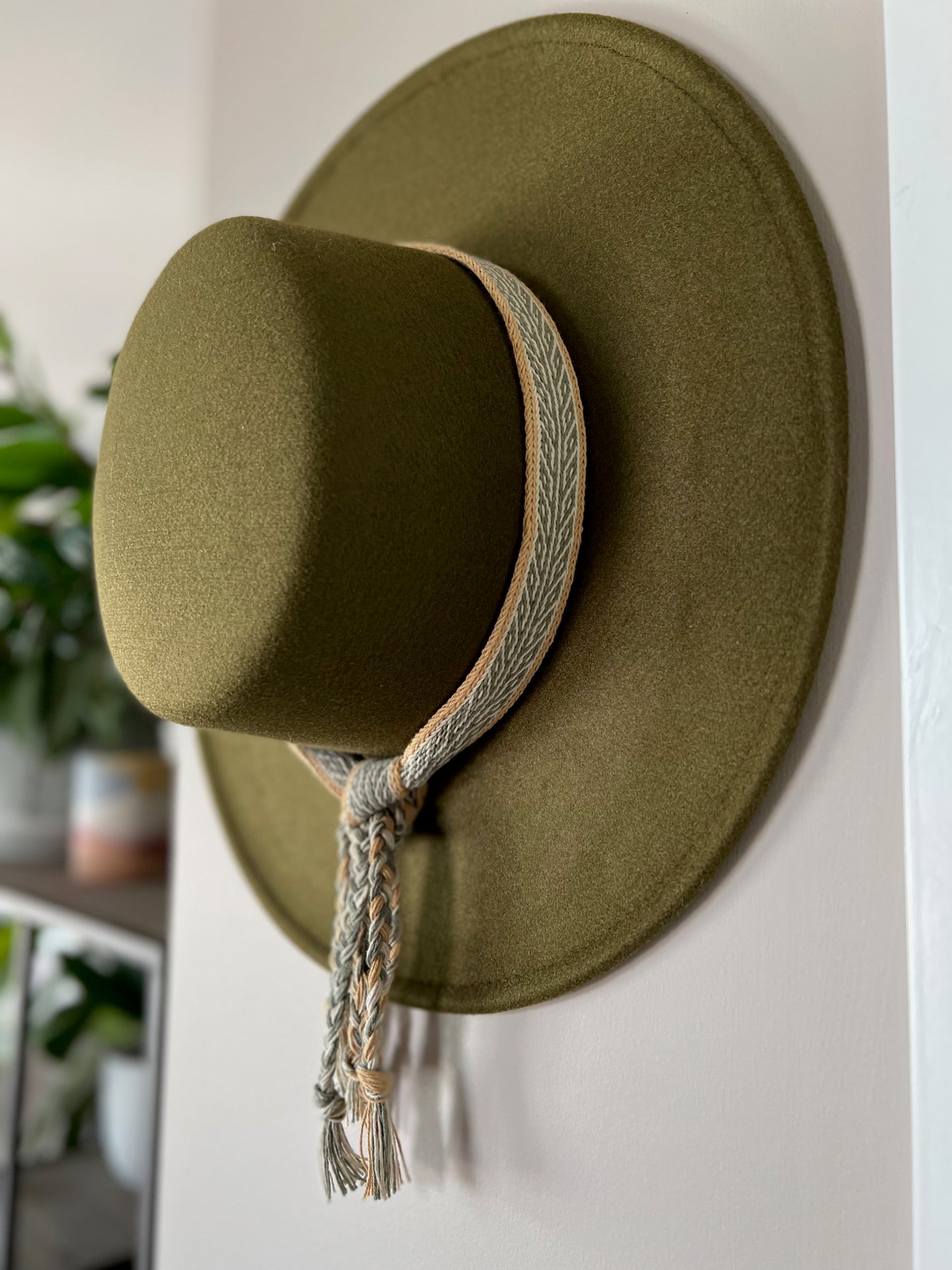 Boater Hat in Olive - Gold/Green Vine Trim