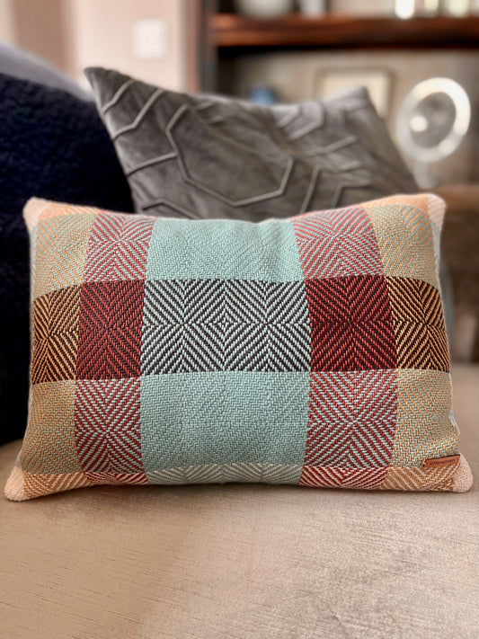 Farmhouse Accent Pillow - Aqua Check