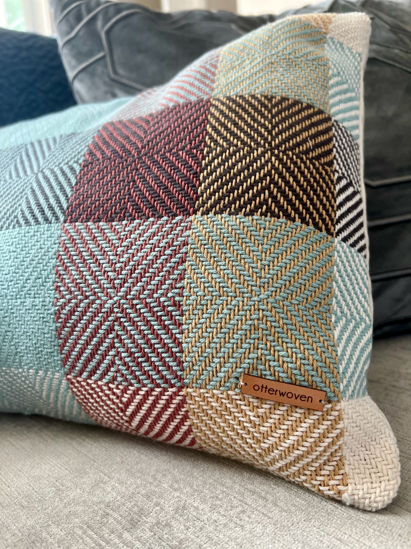 Farmhouse Accent Pillow - Aqua Check