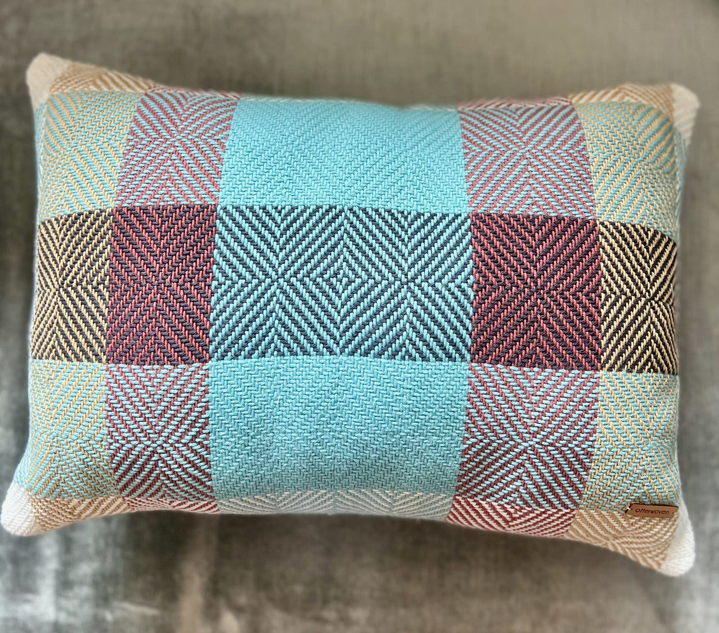 Farmhouse Accent Pillow - Aqua Check