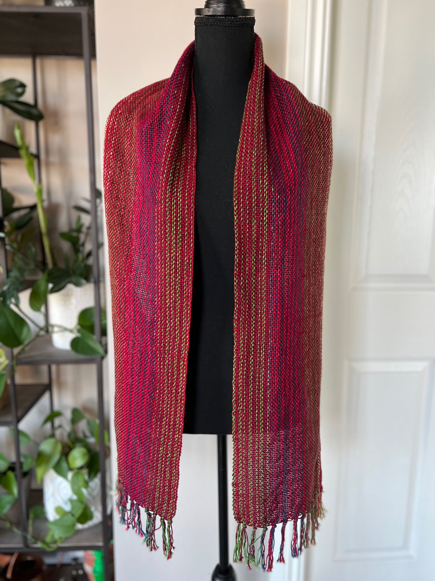 Festive Red Cotton Striped Scarf