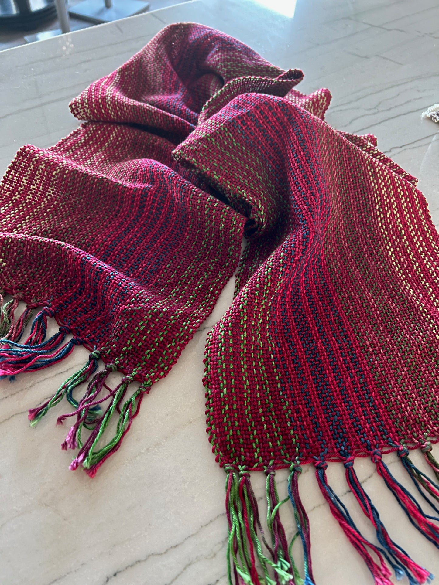 Festive Red Cotton Striped Scarf