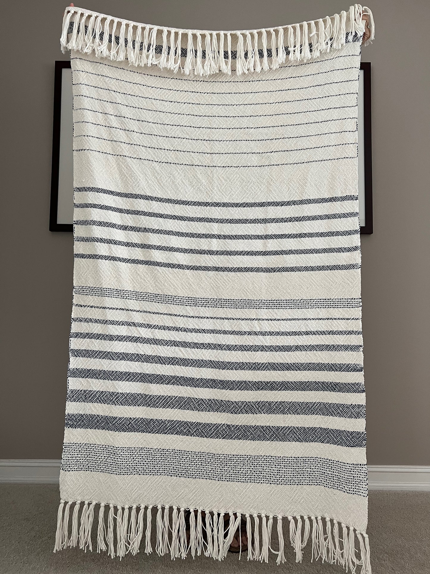 Boho Striped Blanket #4 - Denim/Natural