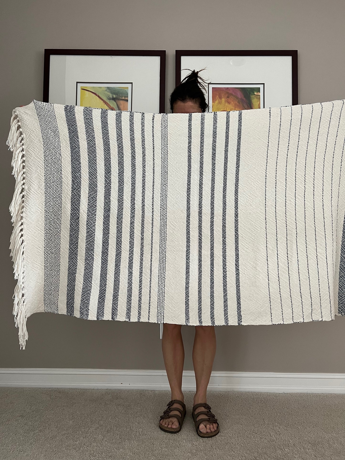 Boho Striped Blanket #4 - Denim/Natural