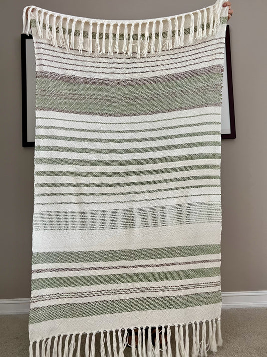 Boho Striped Blanket #3 - Green/Sienna/Natural