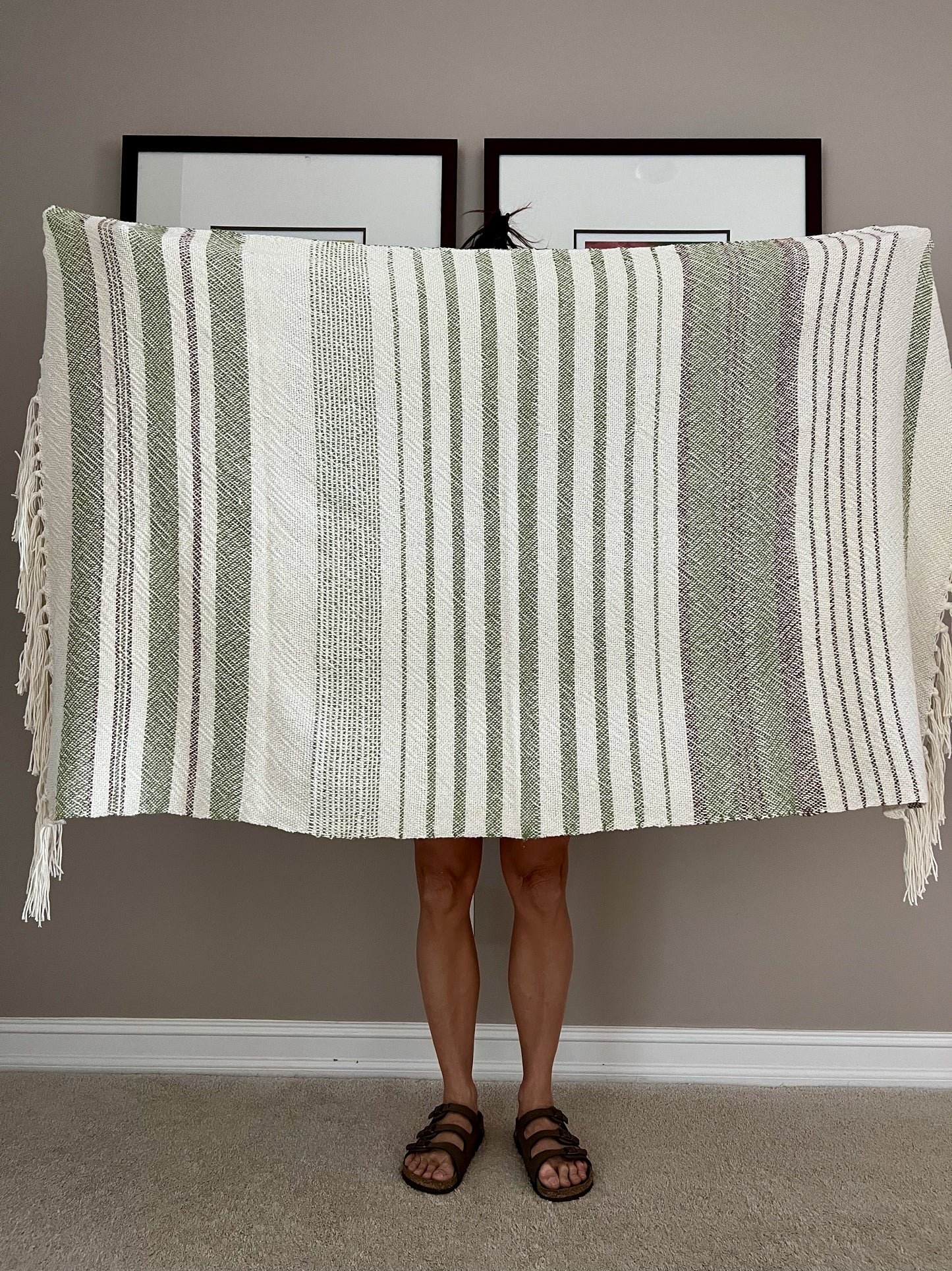 Boho Striped Blanket #3 - Green/Sienna/Natural