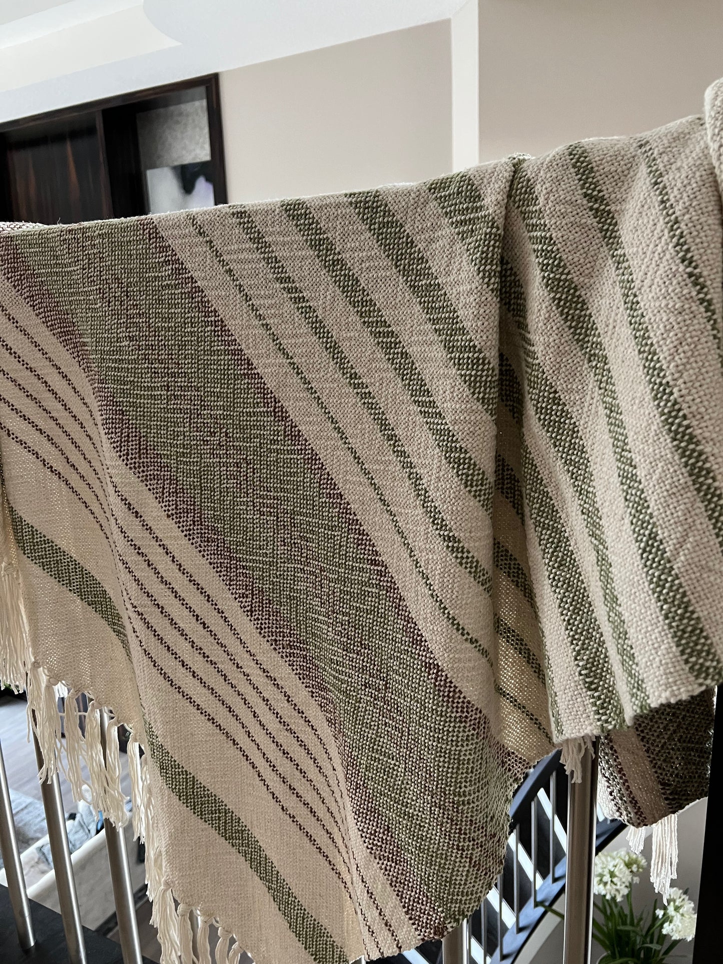 Boho Striped Blanket #3 - Green/Sienna/Natural