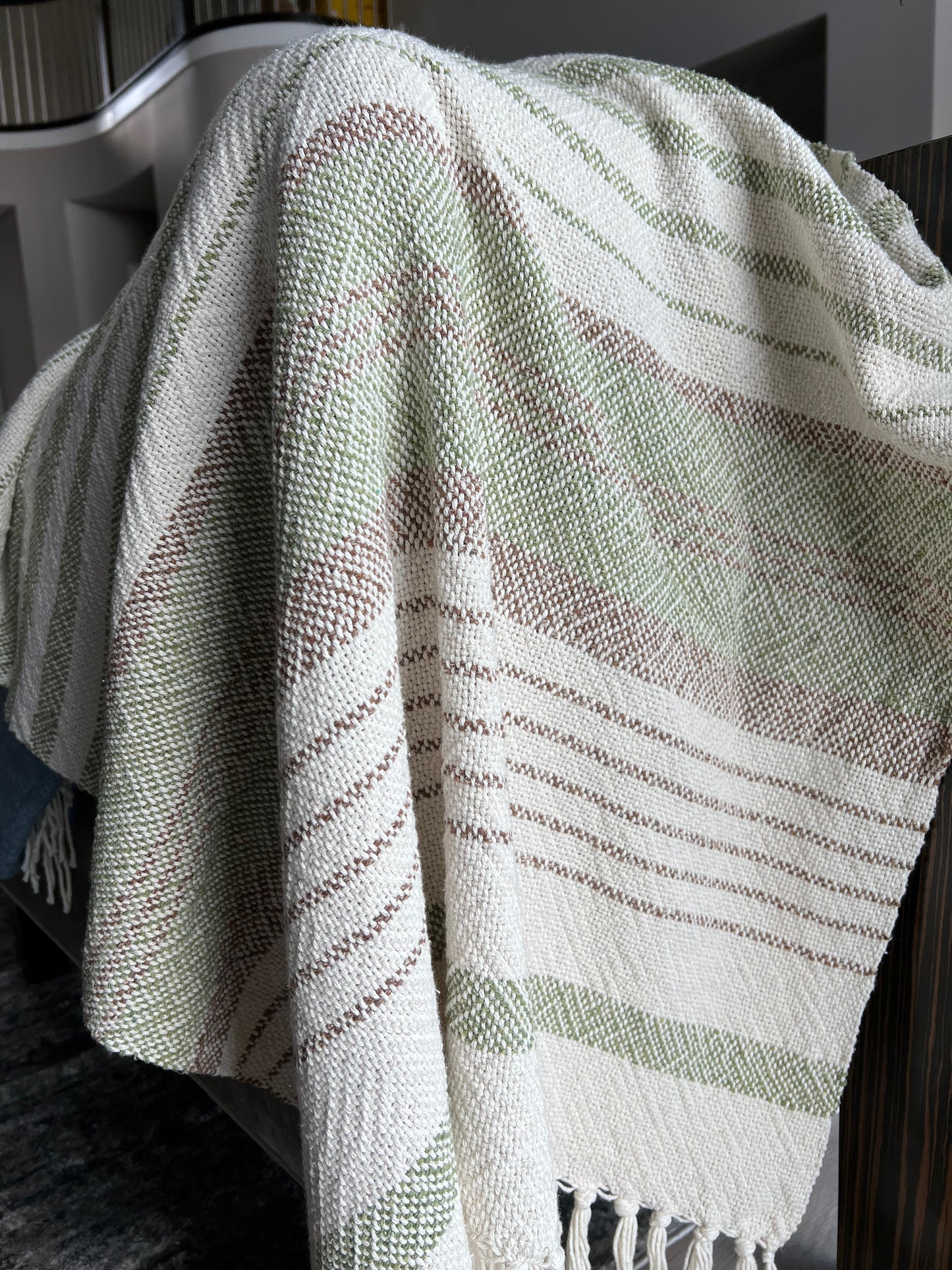 Boho Striped Blanket #3 - Green/Sienna/Natural