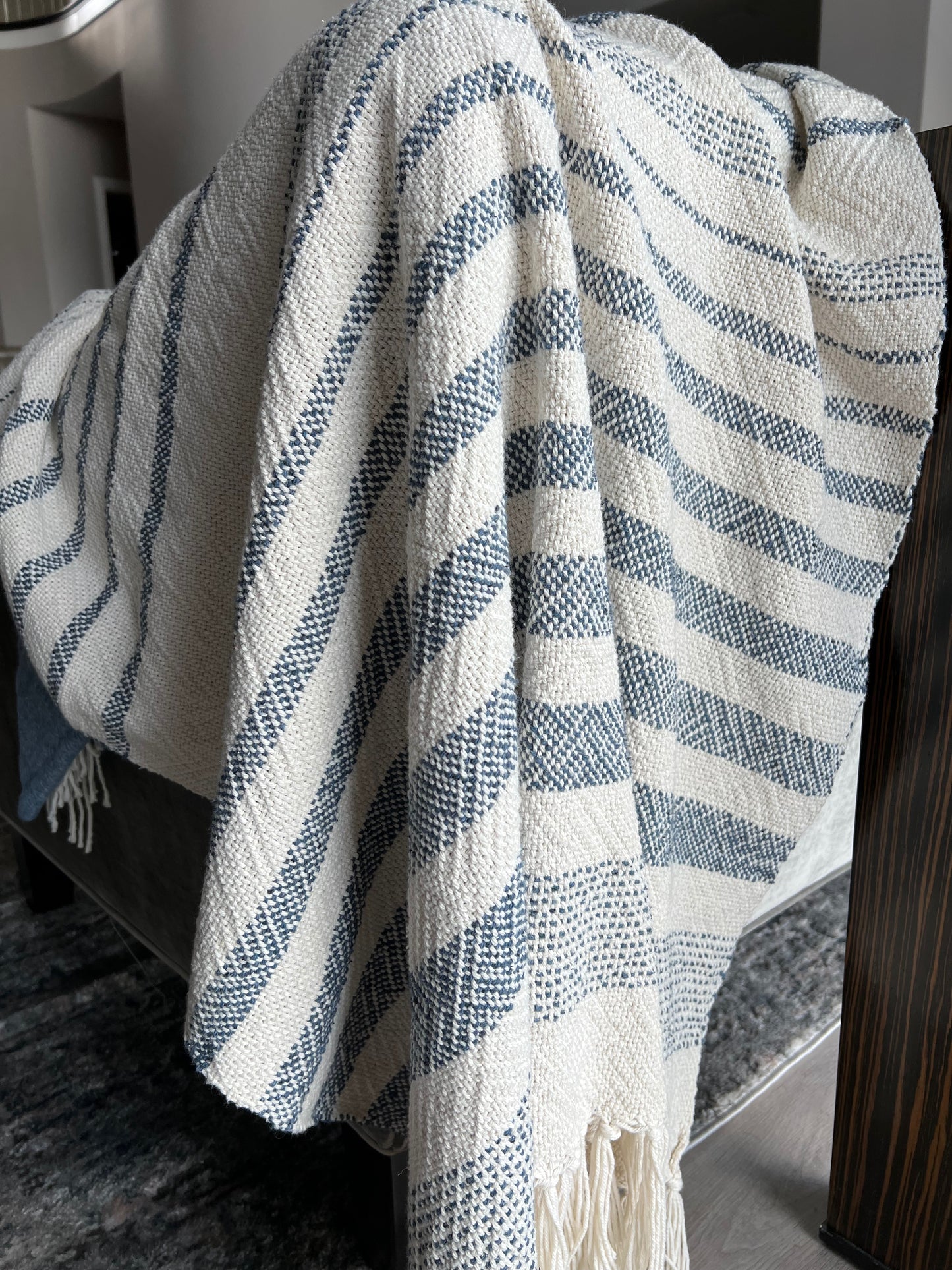 Boho Striped Blanket #4 - Denim/Natural