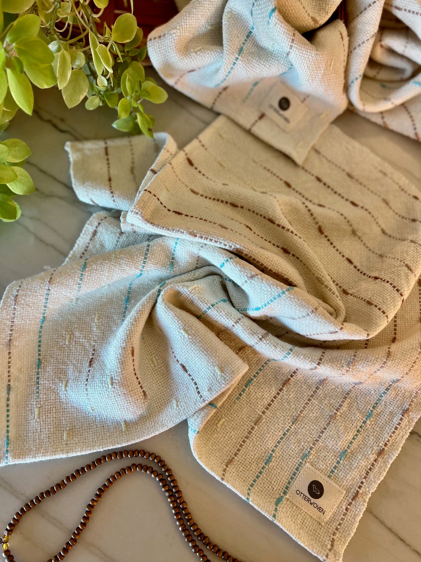 Organic Cotton/Hemp Tea Towels - Coastal Neutral Stripe