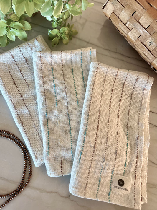 Organic Cotton/Hemp Tea Towels - Coastal Neutral Stripe