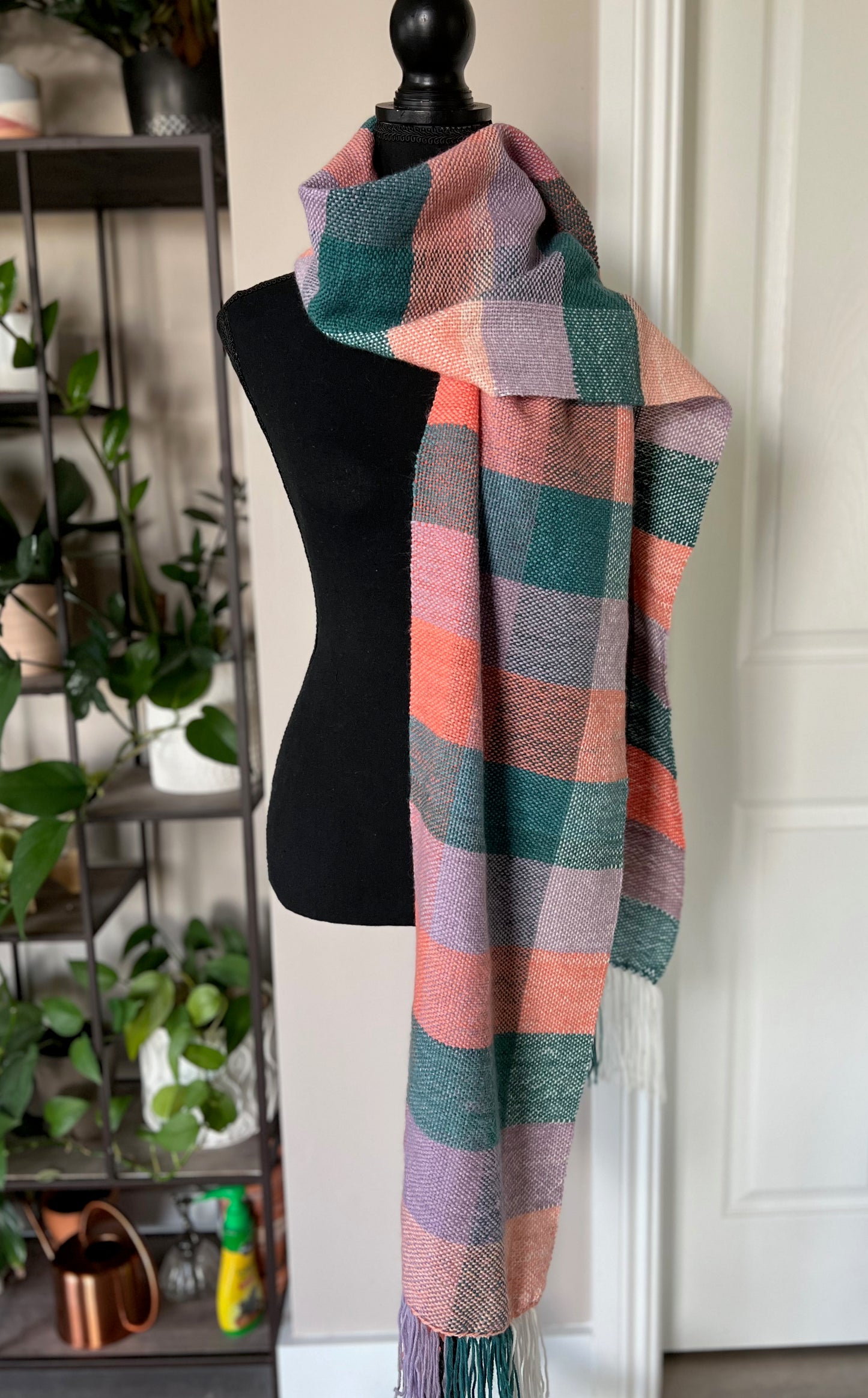 Checkered Oversized Scarf - Peach/Teal/Lilac