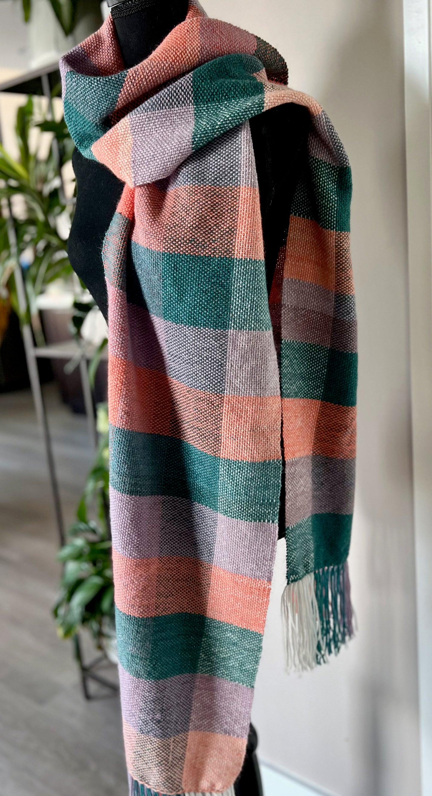 Checkered Oversized Scarf - Peach/Teal/Lilac