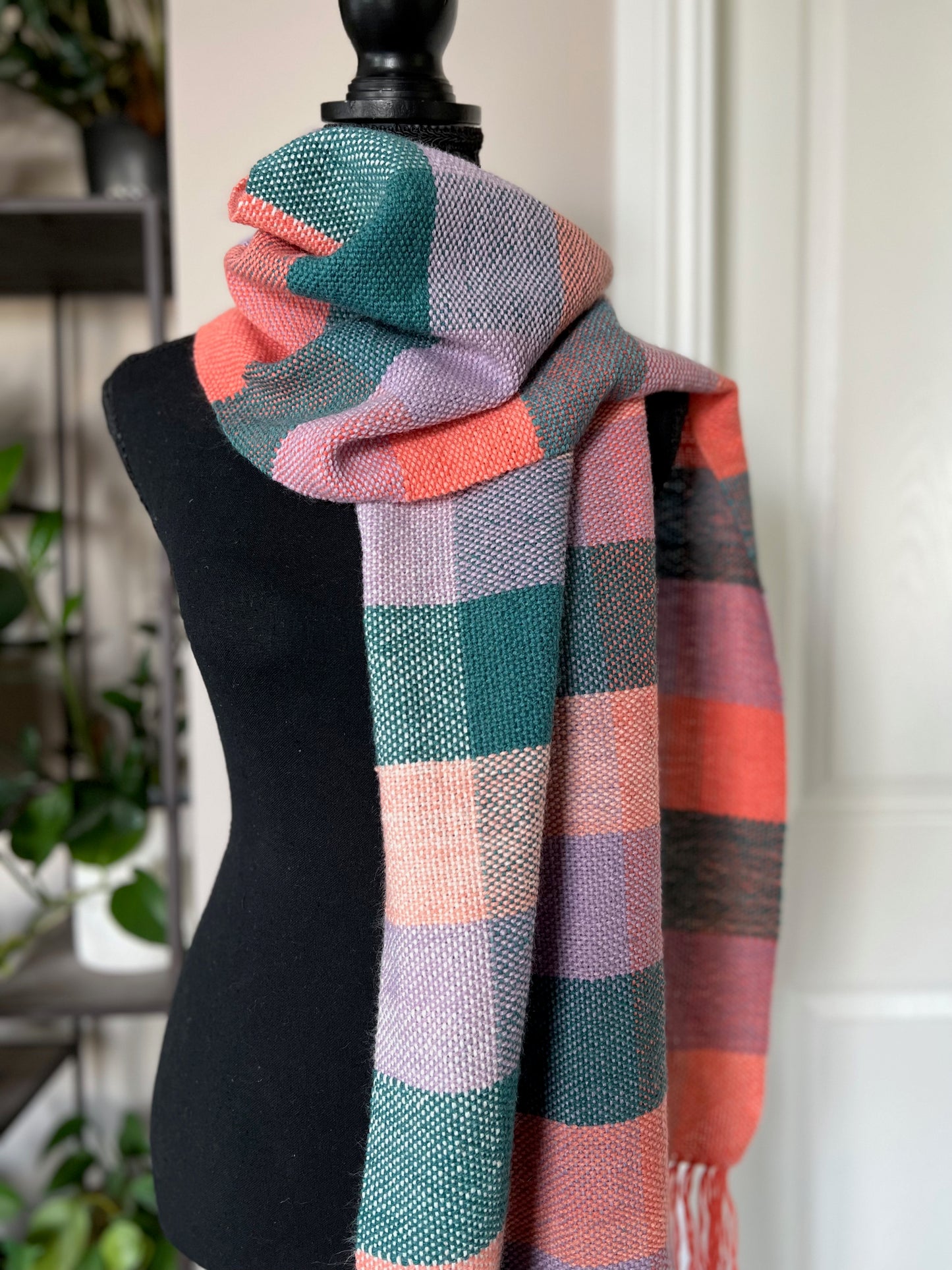 Checkered Oversized Scarf - Peach/Teal/Lilac