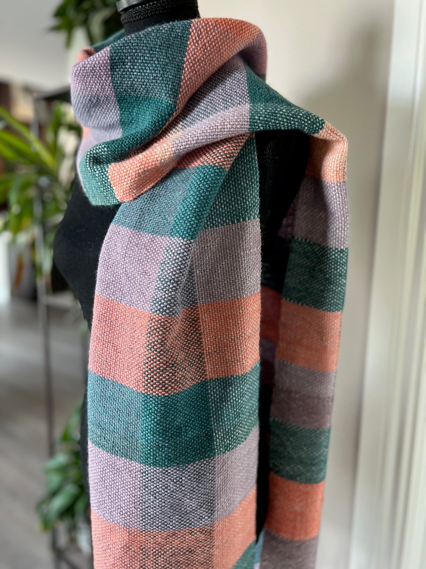 Checkered Oversized Scarf - Peach/Teal/Lilac